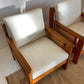 Pine and Rattan Boucle Armchair - Two Available