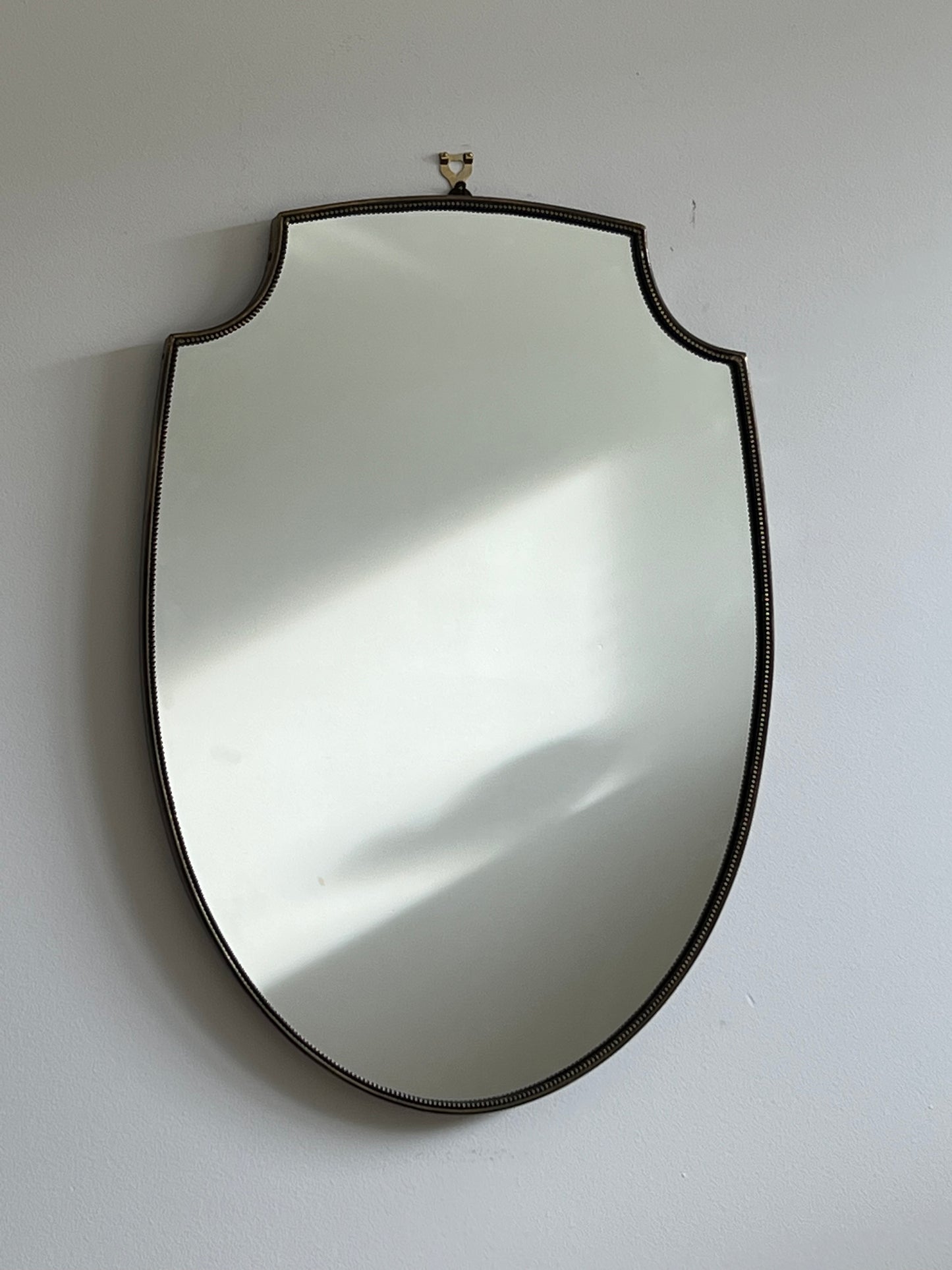 1950s Italian Brass Mirror - Beaded Shield