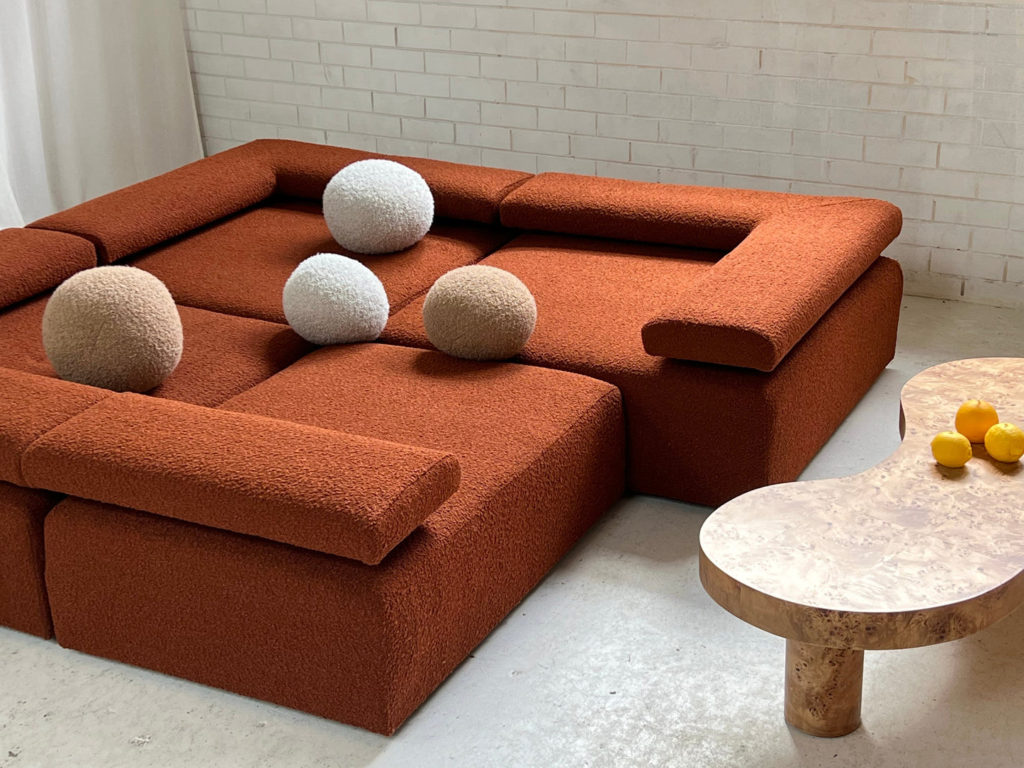 Large Bespoke Rust Boucle Modular Sofa