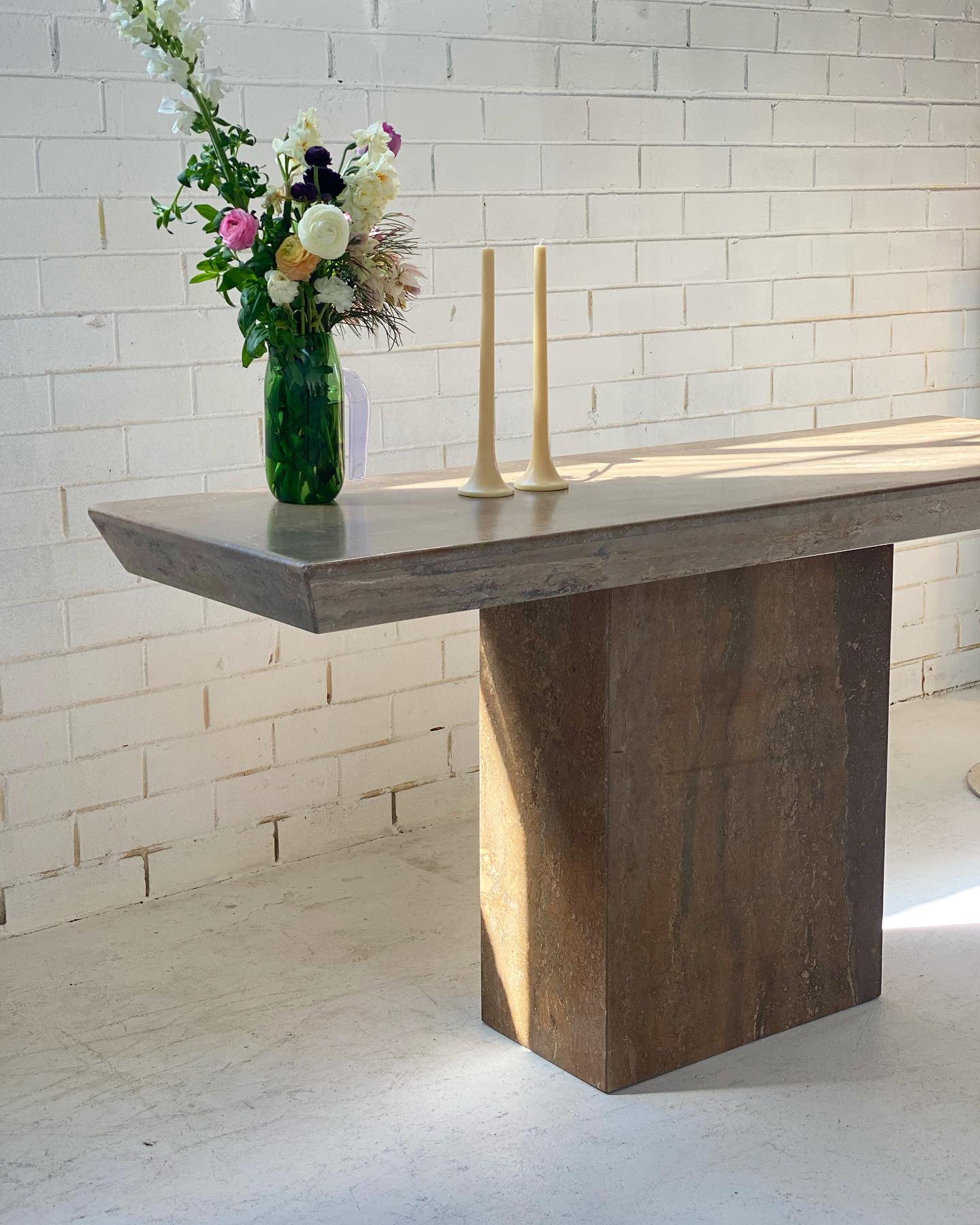 Brutalist Travertine Hall table
