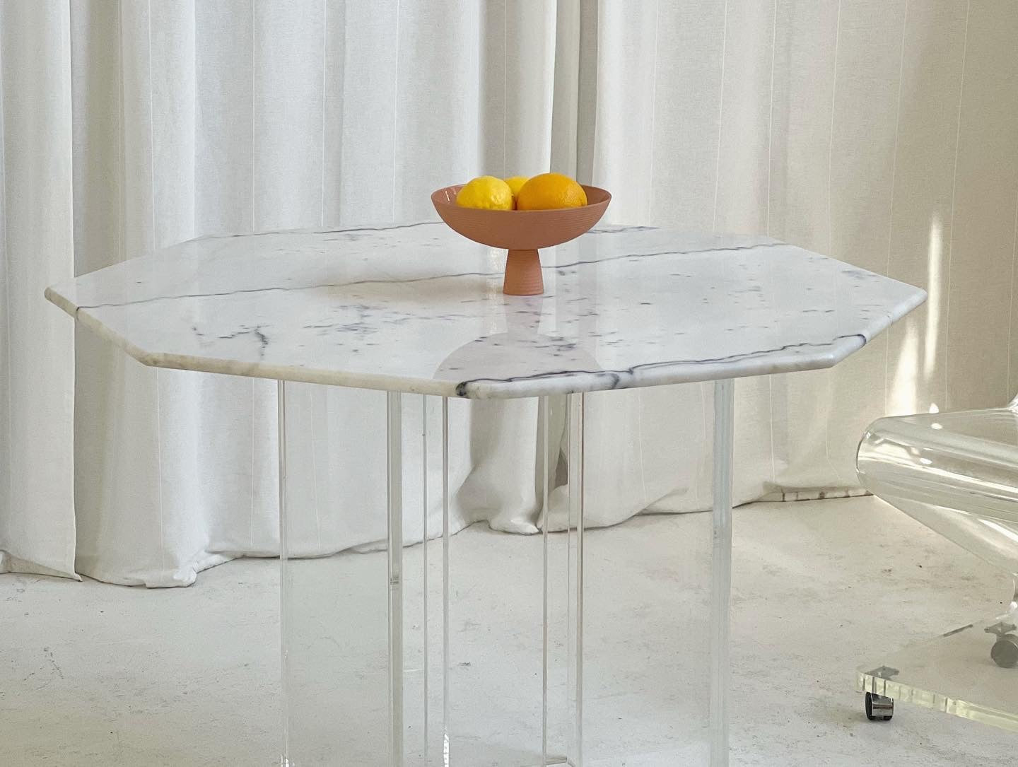 Octagonal Carrara Marble & Lucite Table