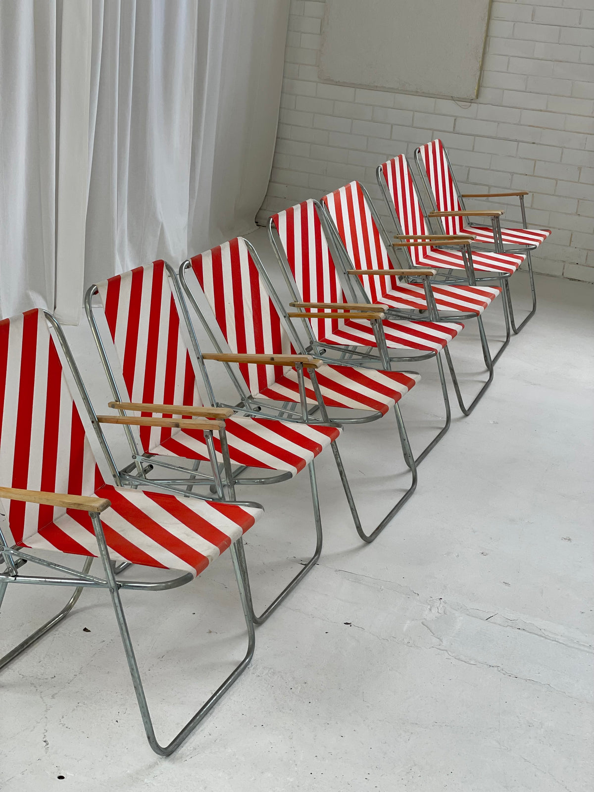 Striped Outdoor Folding Chairs- Set of Seven