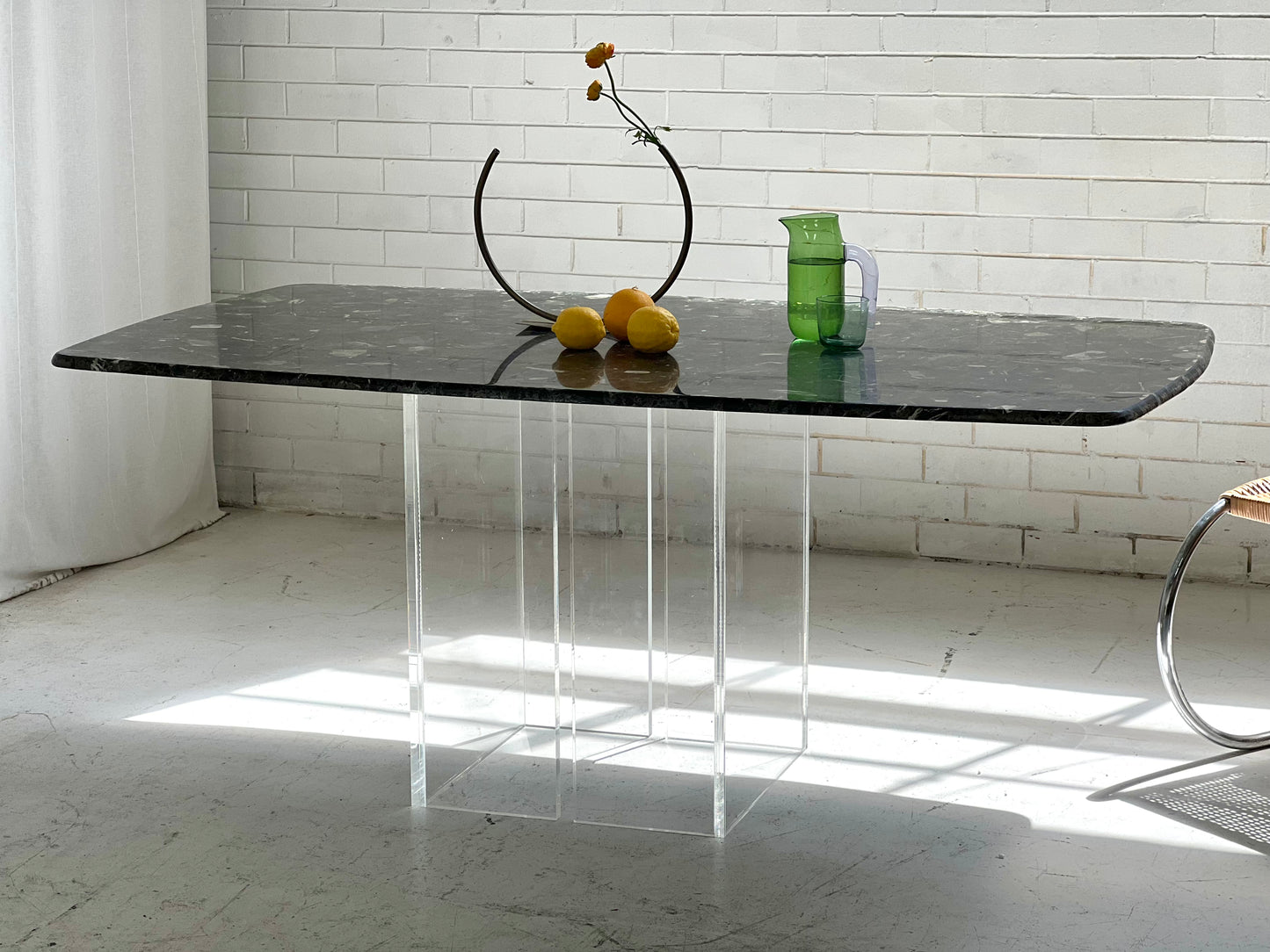 Vintage Green Palladiana Marble & Lucite Table