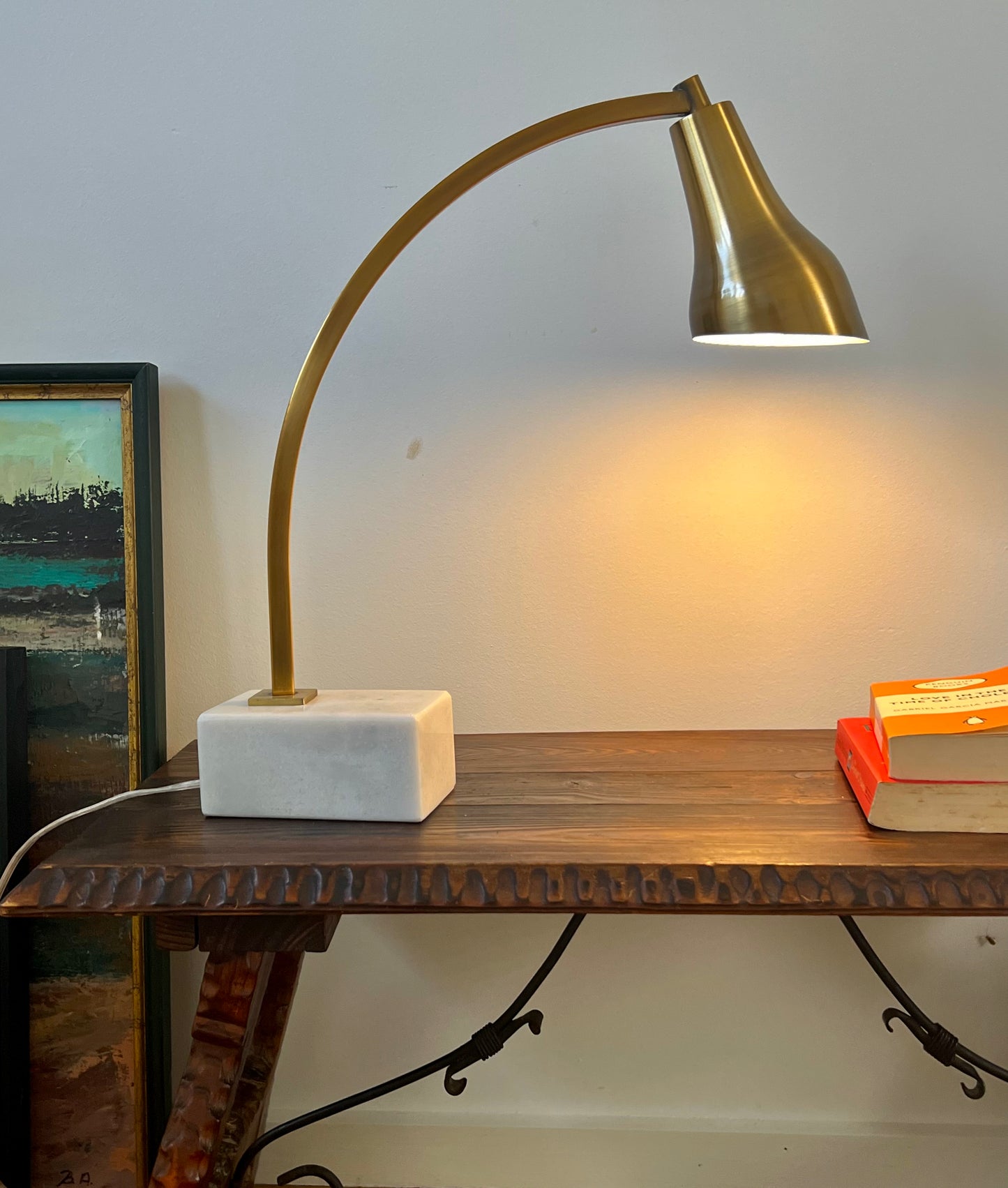- Large Brass & Marble Lamp, Italy