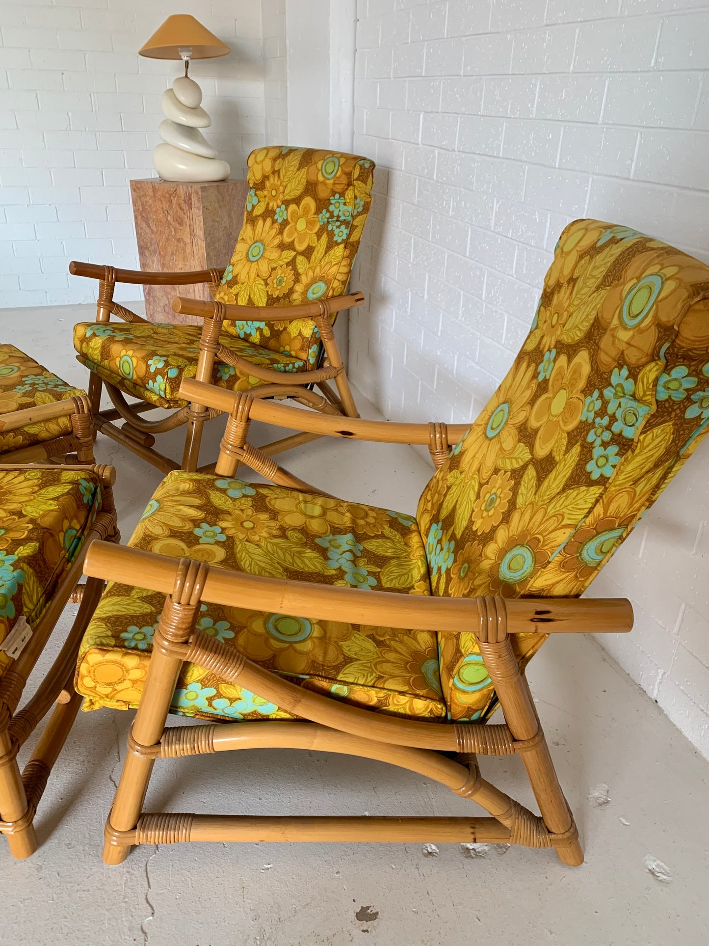 Bamboo Reclining Armchair and Foot Stool - Two Available