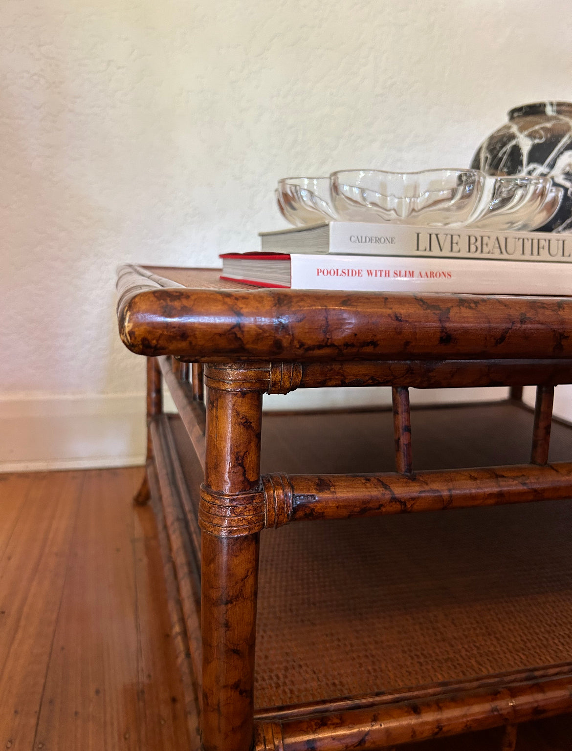 - Tortoiseshell Bamboo & Cane Coffee Table