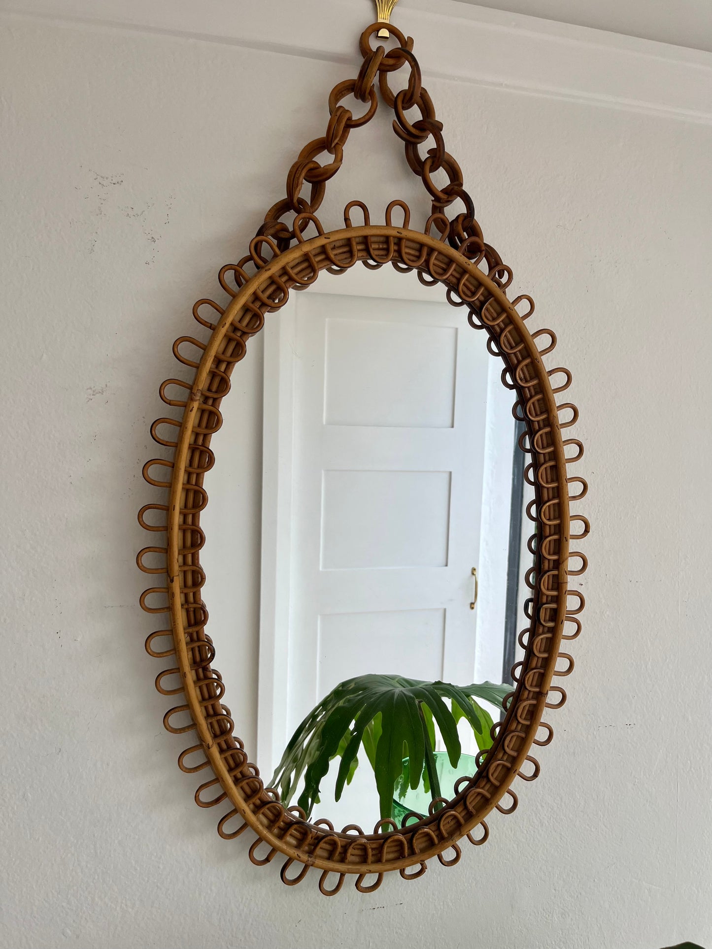 Vintage Italian Bamboo Mirror by Bonacina