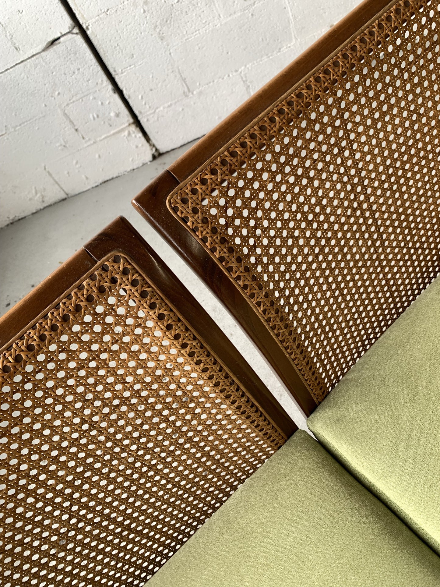 Refurbished Velvet & Rattan Sofa, Circa 1960-70