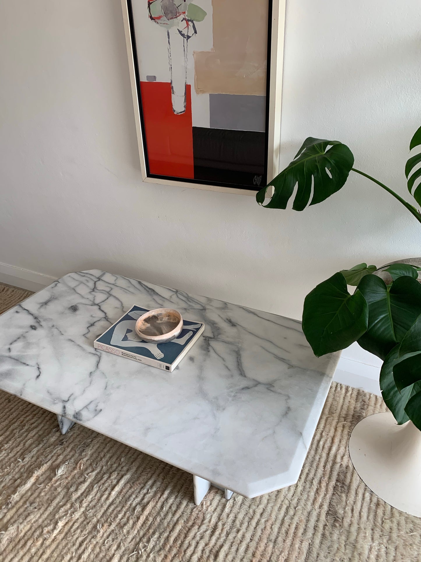 Vintage Carrara Marble Coffee Table with Sculptural Base