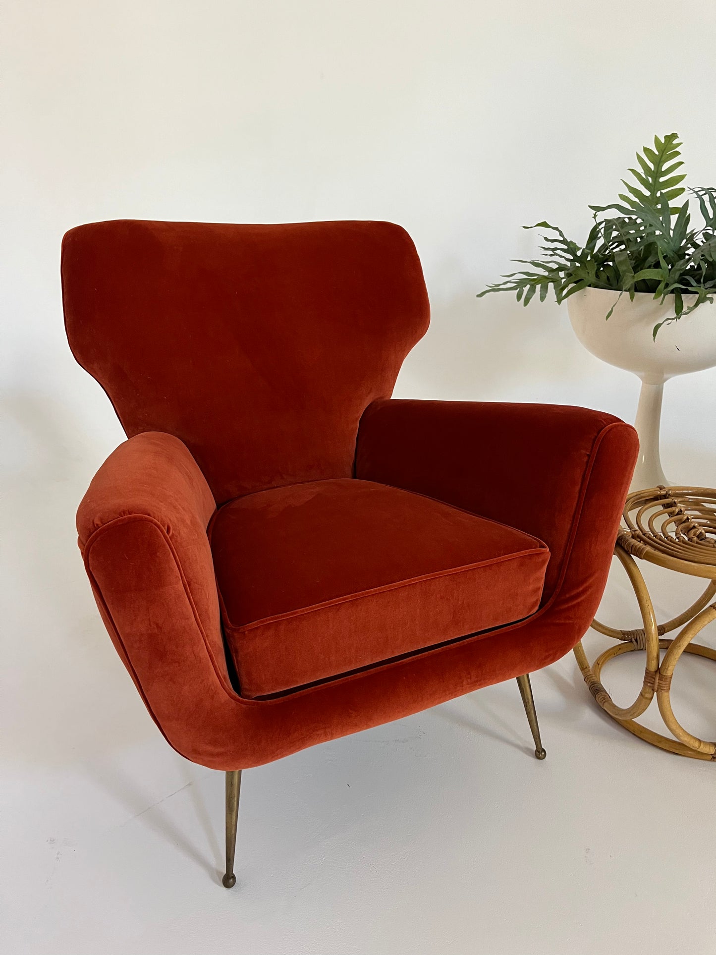 Vintage Italian Paprika Velvet Armchair