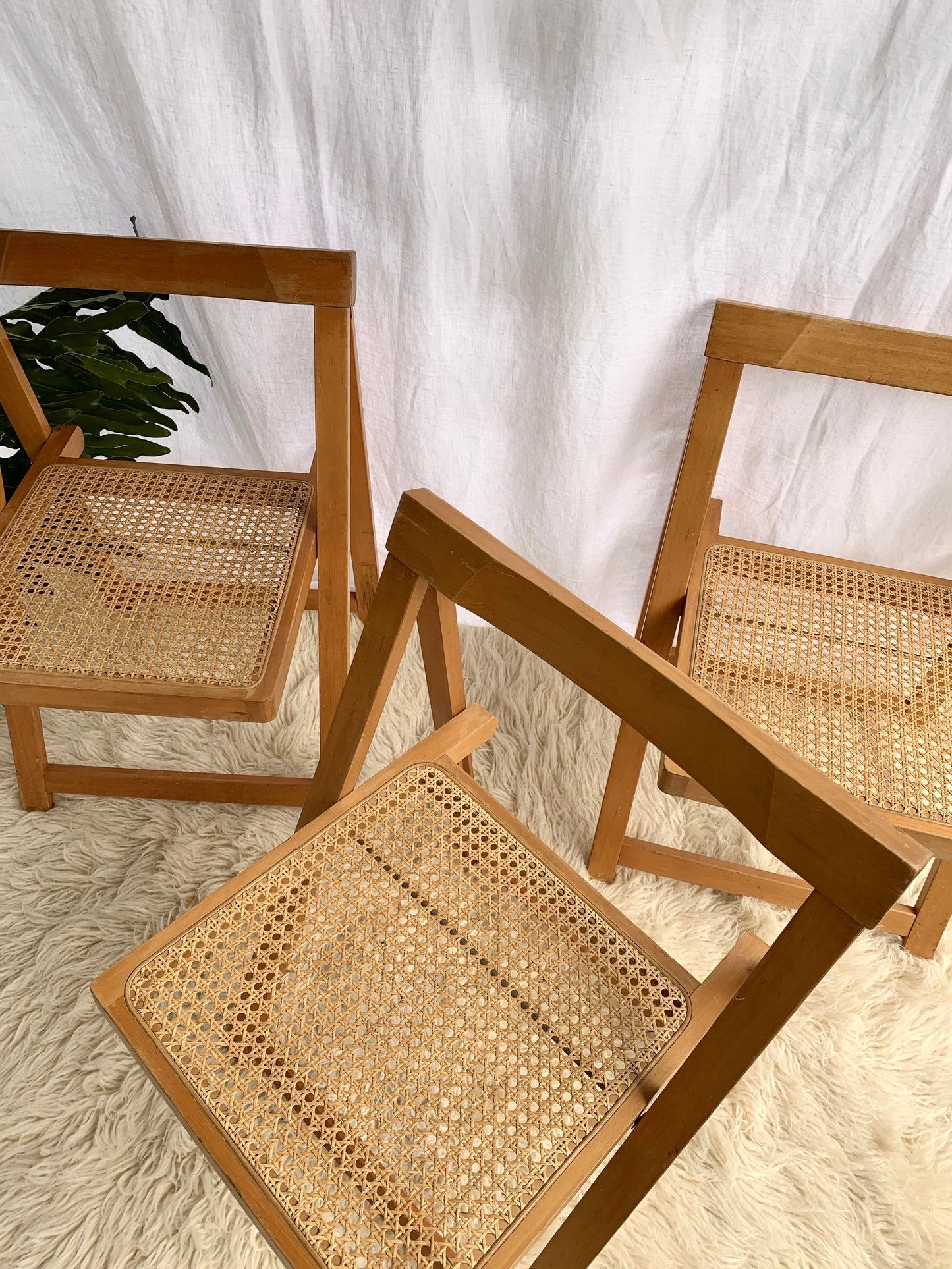 Original Italian Aldo Jacober Rattan Folding Chairs