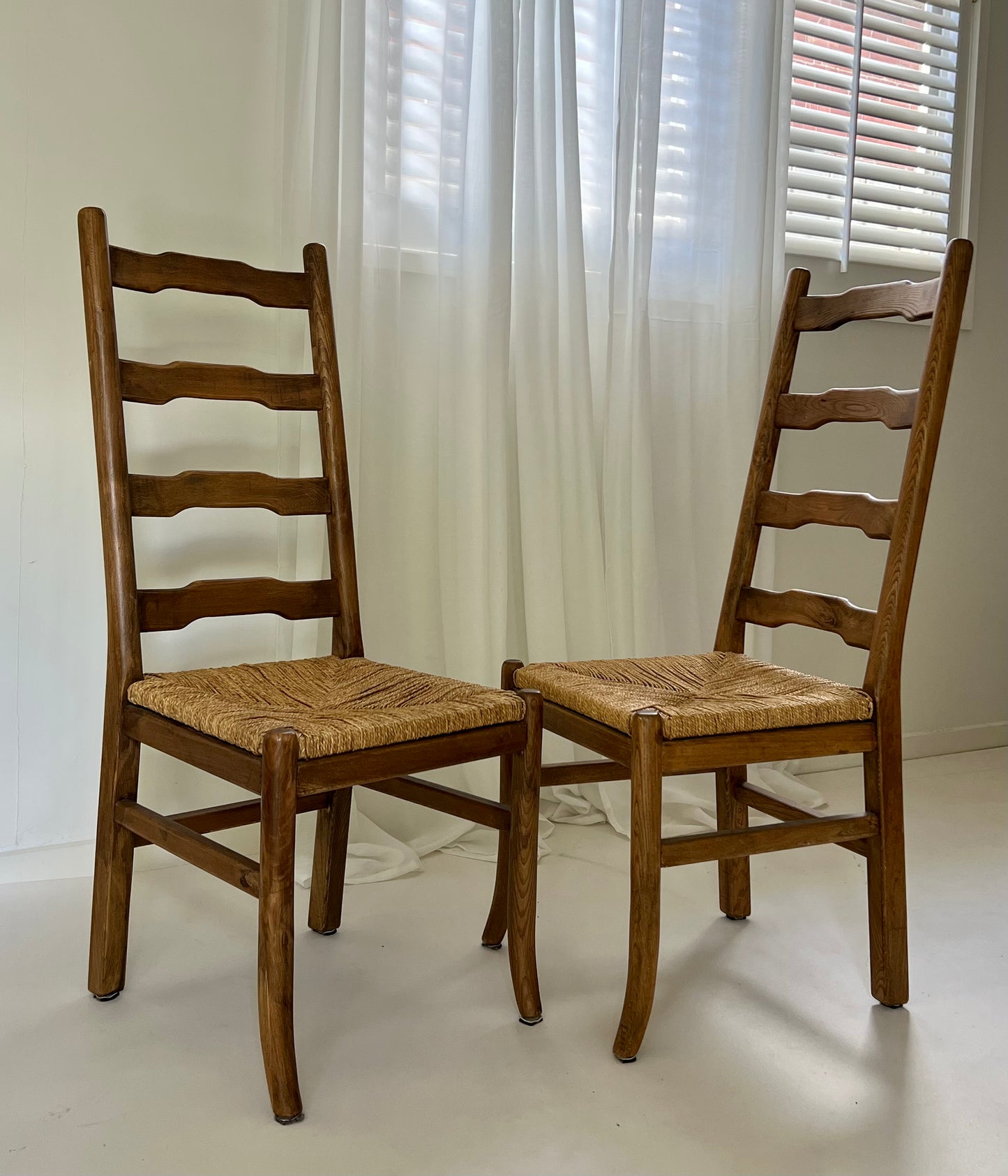 - Set of Eight Oak & Cord Dining Chairs