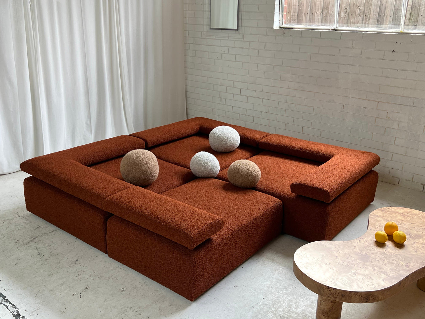 Large Bespoke Rust Boucle Modular Sofa