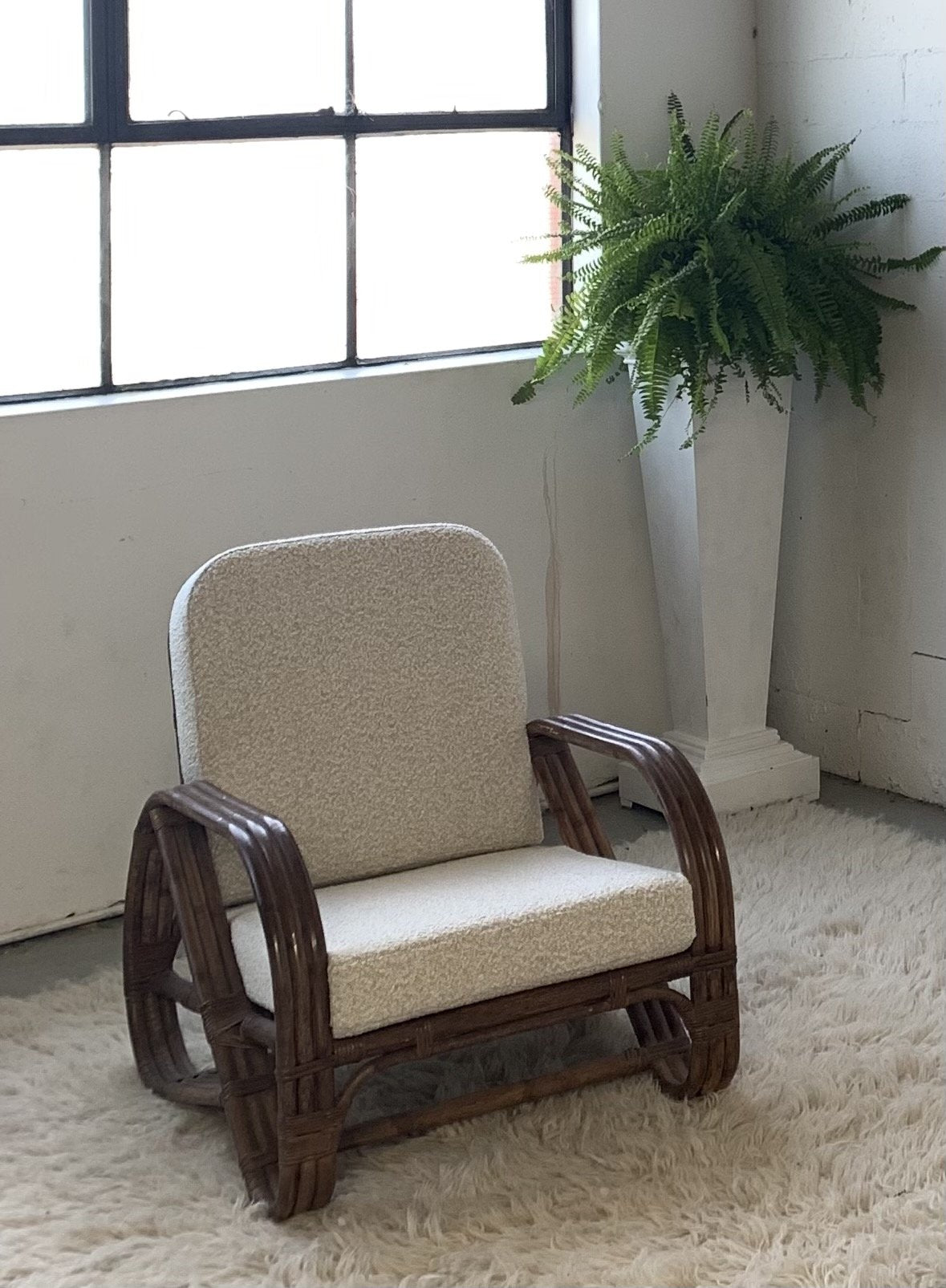 Classic Cane Pretzel Chair in Boucle - Two Available