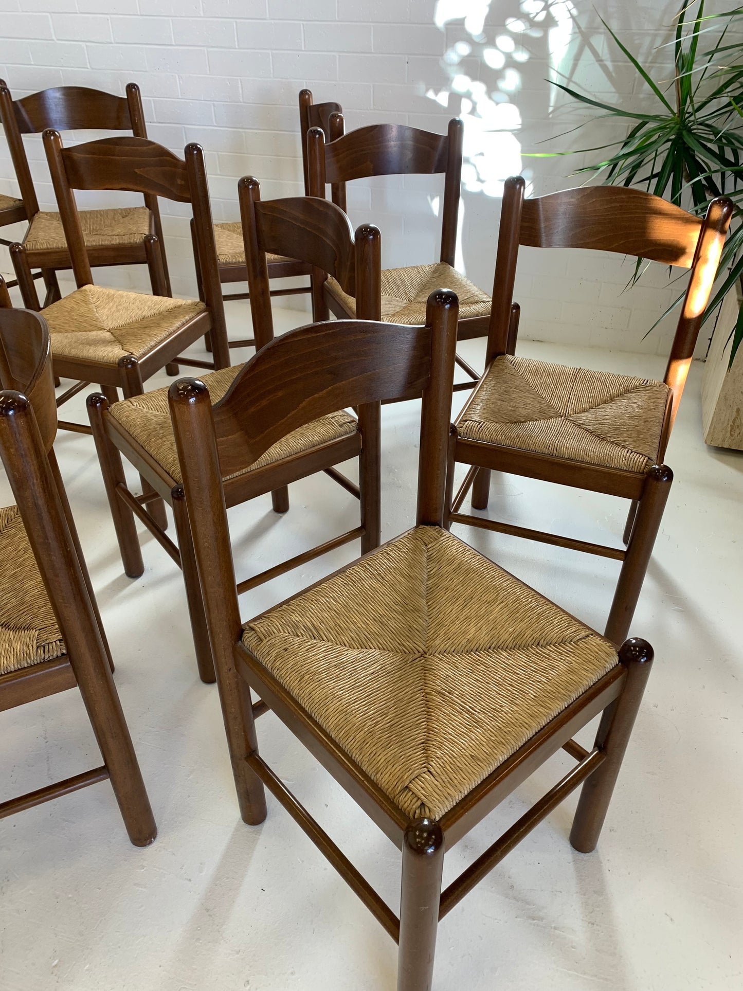 Vintage Timber Rush Dining Chairs - Eight Available