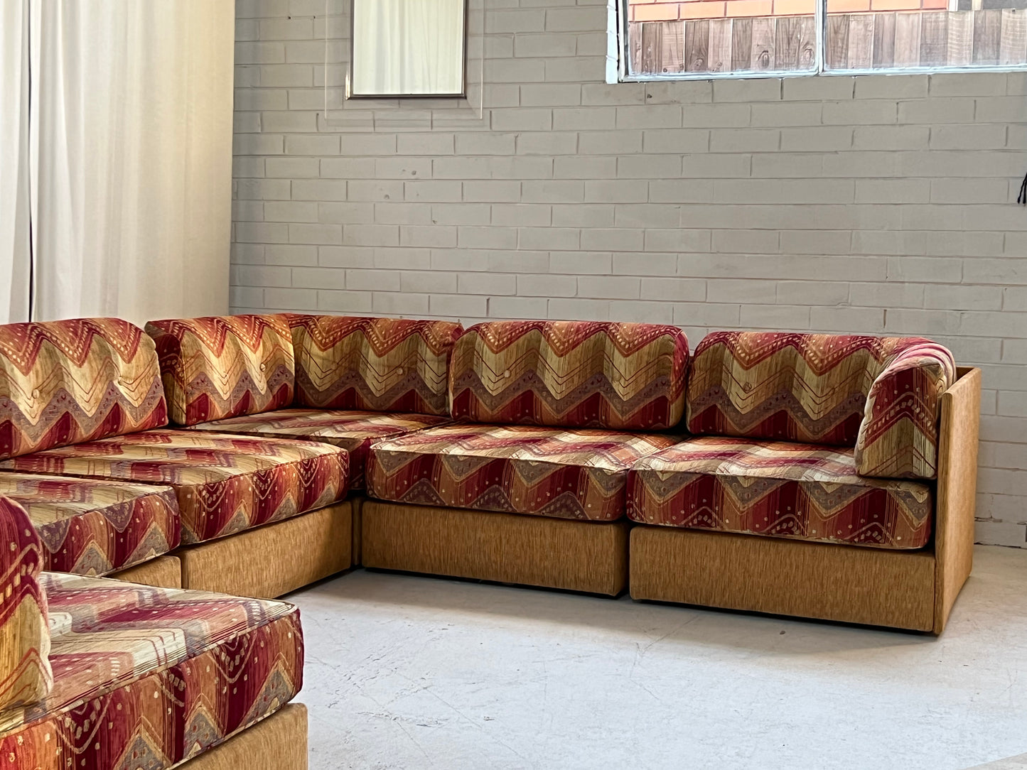 Vintage 9 Piece Geometric Corduroy Modular Sofa & Ottoman (Set)