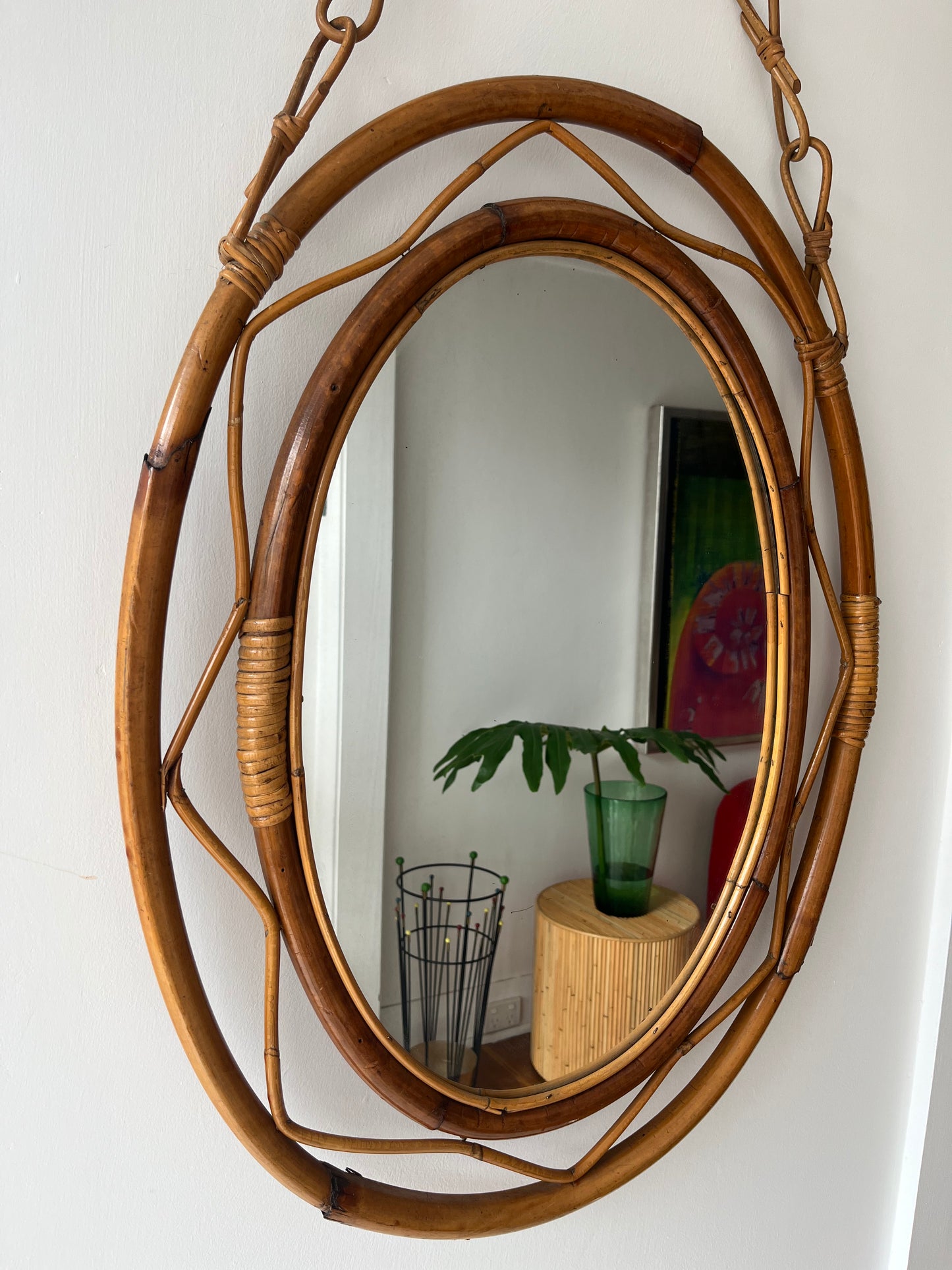 Vintage Italian Bamboo Mirror by Bonacina