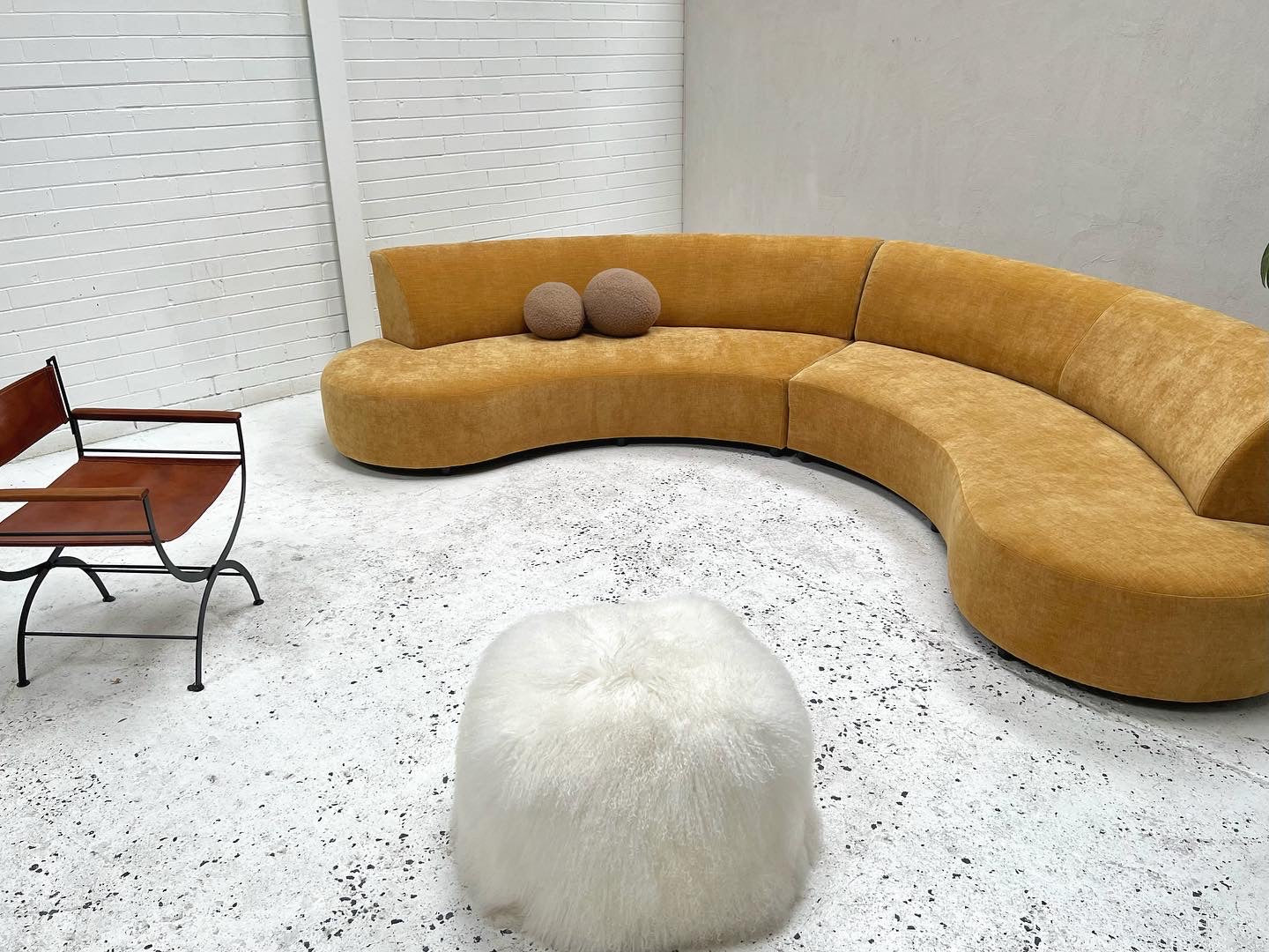 = Bespoke Mustard Curved Sofa Set
