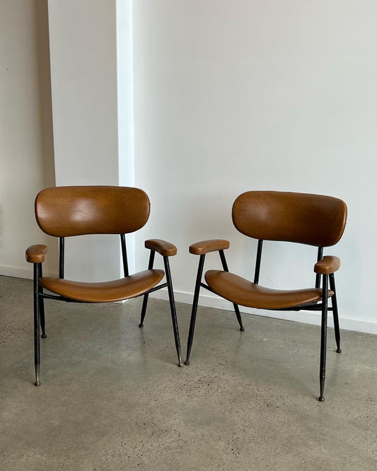 - Set of Two Italian Mid Century Rinaldi Brown Lounge Chairs for Rima, Italy, circa 1950