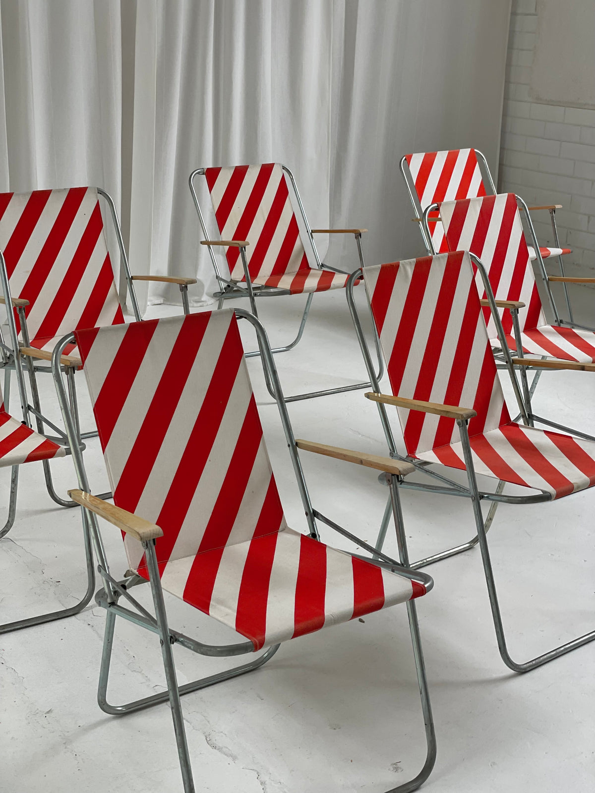 Striped Outdoor Folding Chairs- Set of Seven