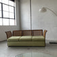Refurbished Velvet & Rattan Sofa, Circa 1960-70