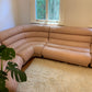 Vintage Modular Curved Blush Pink Leather Sofa