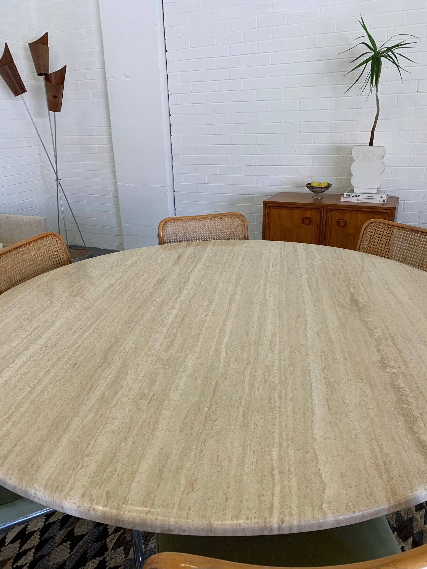 Large Vintage Circular 6-8 Seater Travertine Dining Table