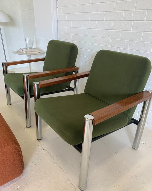 Vintage Teak and Chrome Sebel Armchairs