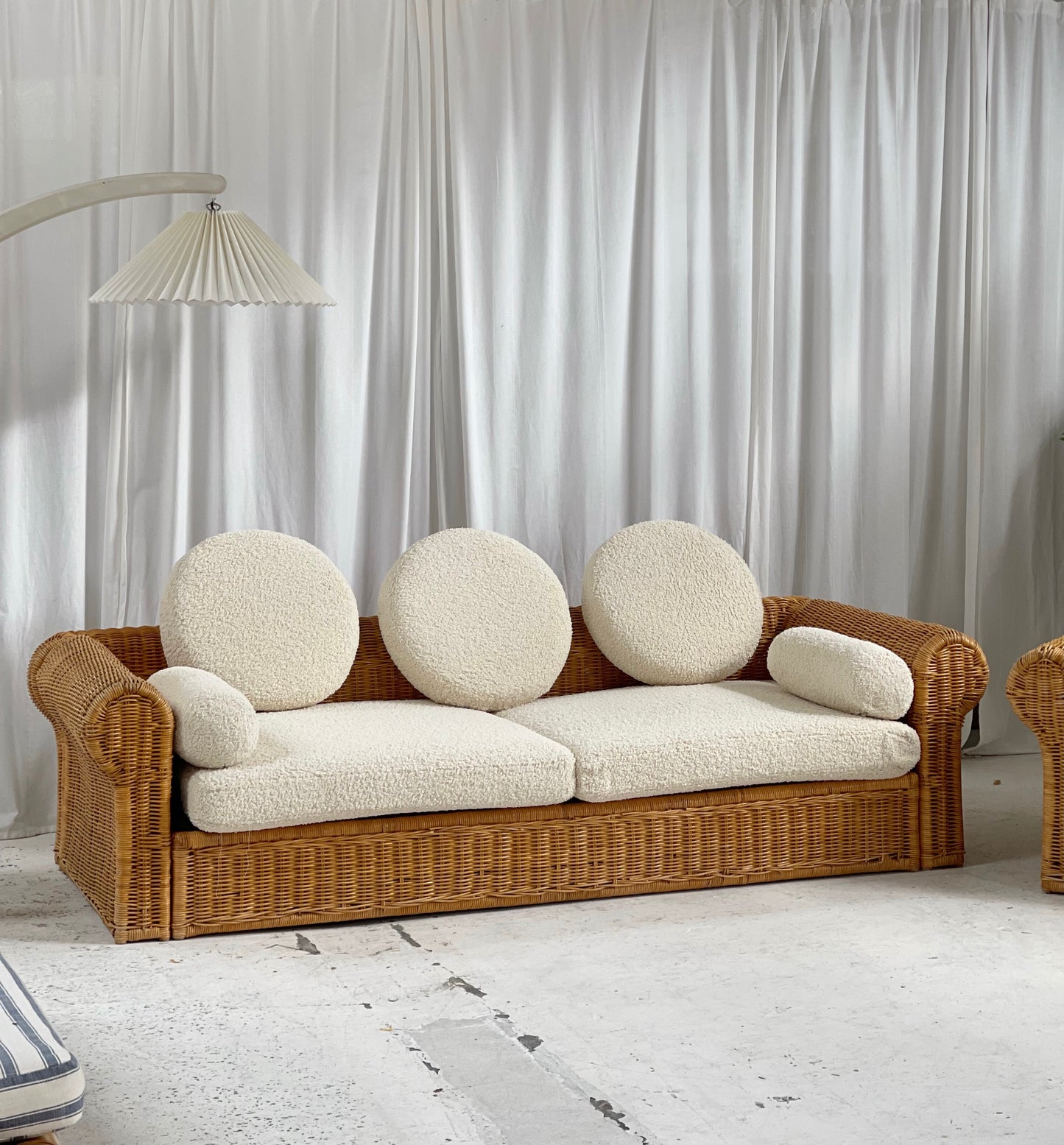 Vintage Cane and Boucle Lounge / Day Bed