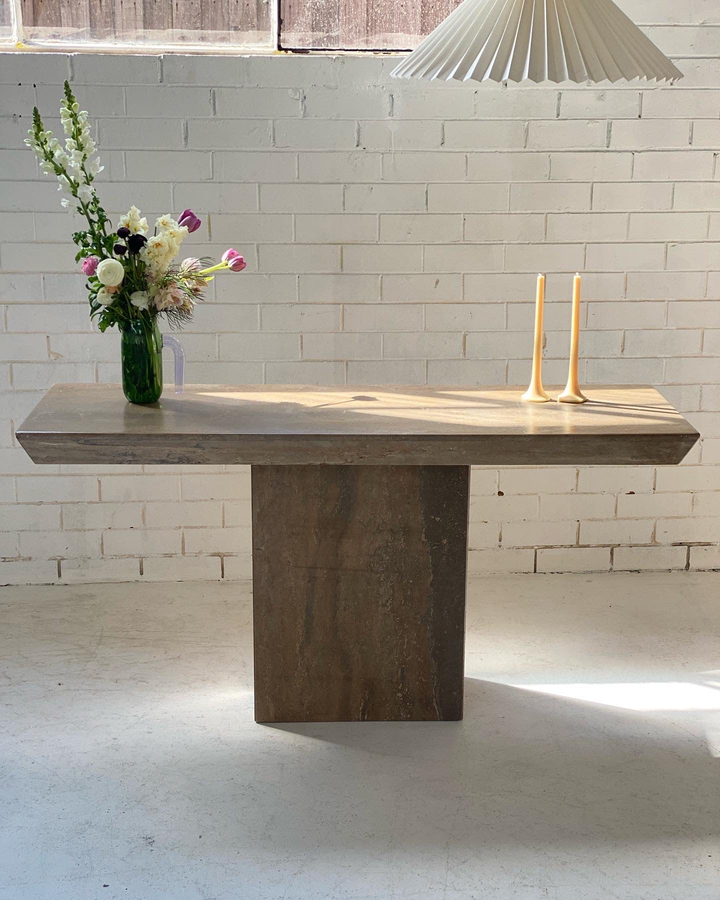 Brutalist Travertine Hall table