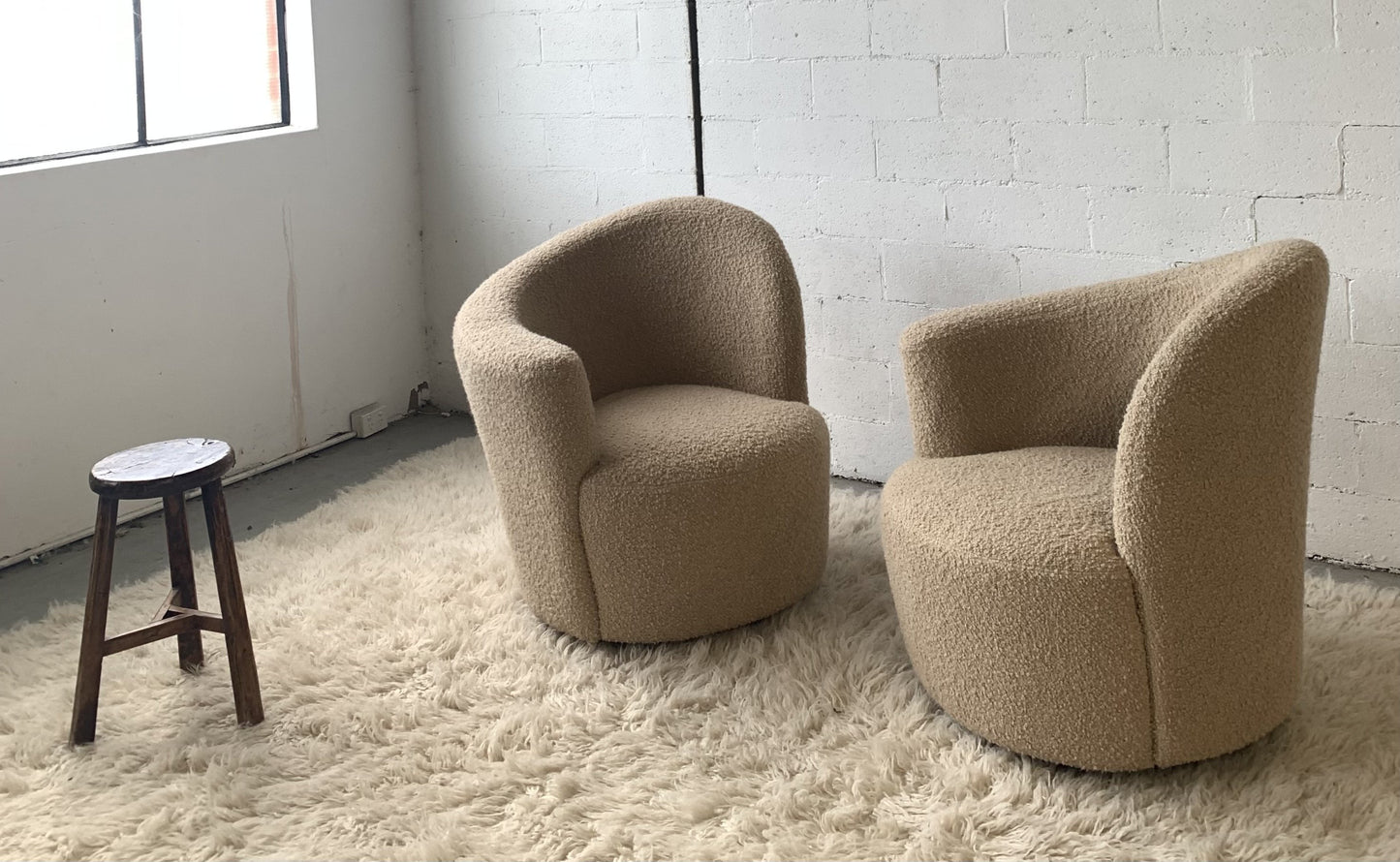 Vladimir Kagan-Style Swivel Chair in Wool Boucle - Two Available