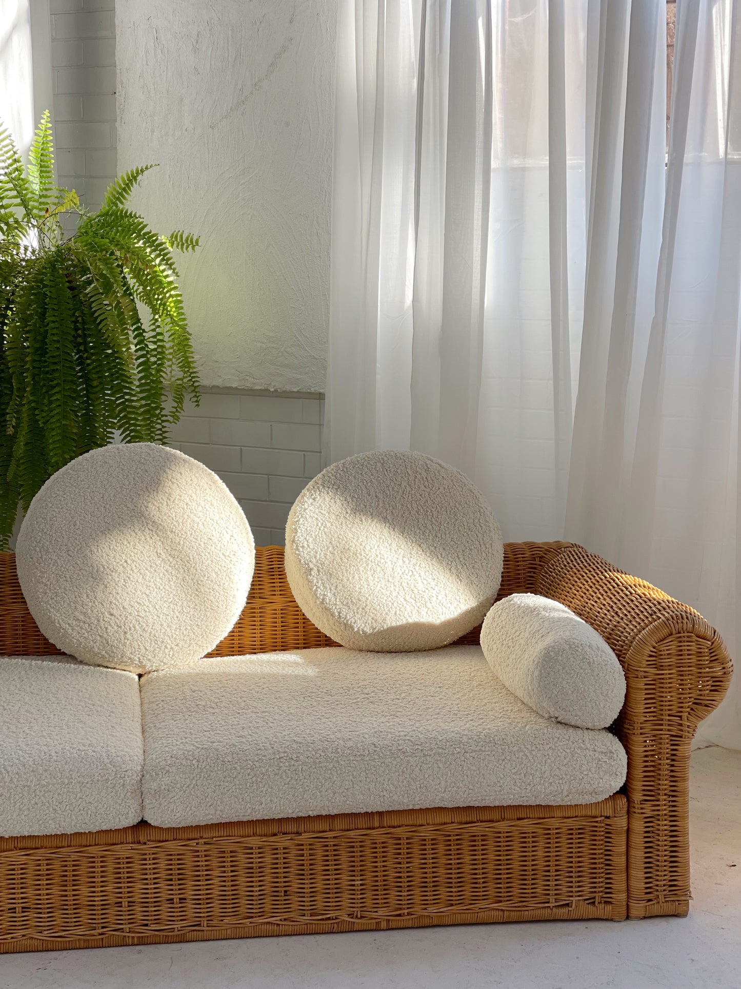 Vintage Cane and Boucle Lounge / Day Bed