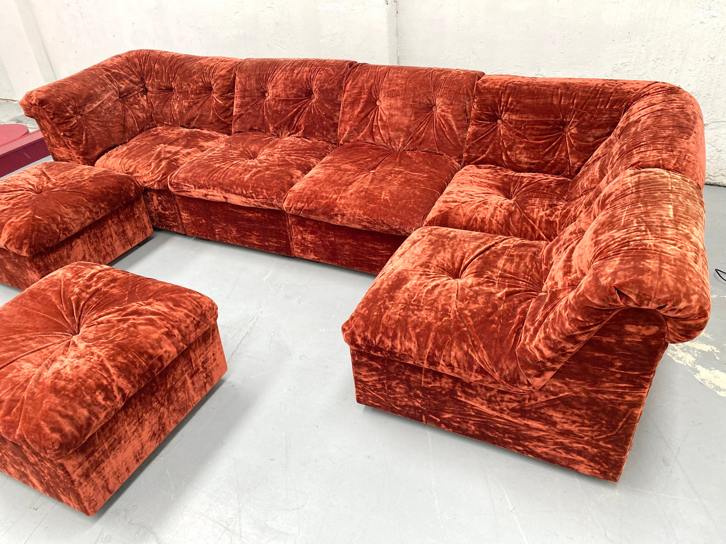 Vintage Velvet Modular Sofa - Seven Piece Set