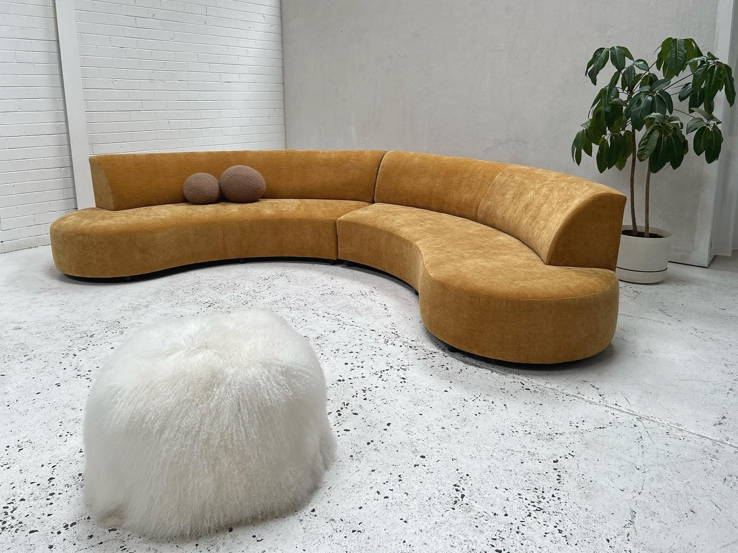 = Bespoke Mustard Curved Sofa Set