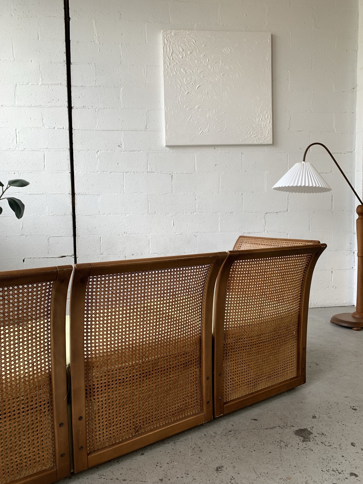 Refurbished Velvet & Rattan Sofa, Circa 1960-70