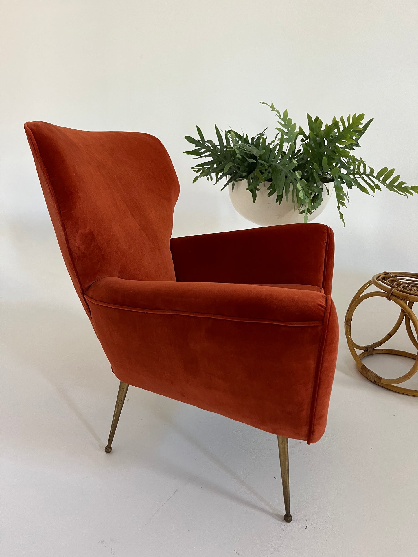 Vintage Italian Paprika Velvet Armchair