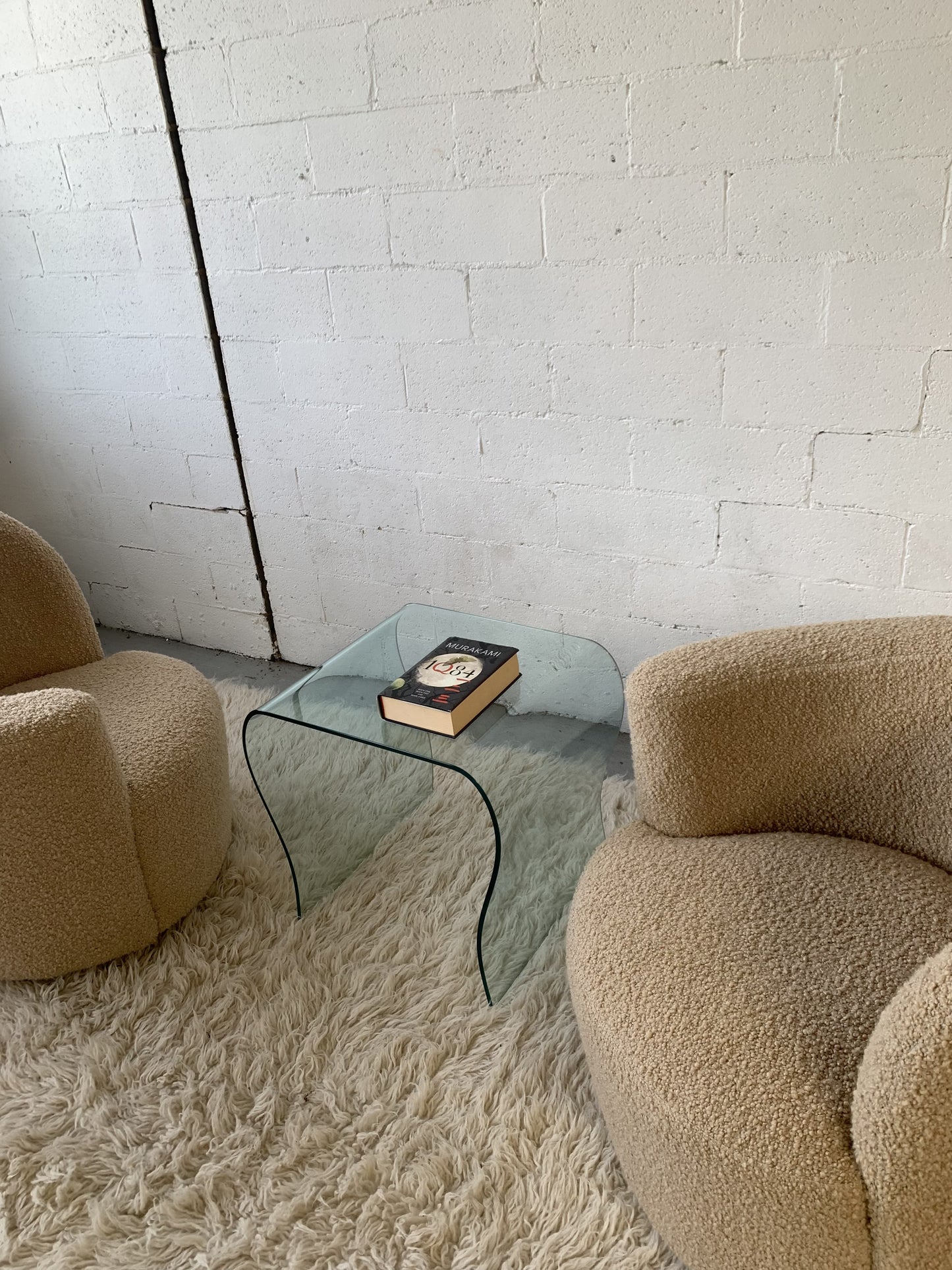 Vladimir Kagan-Style Swivel Chair in Wool Boucle - Two Available