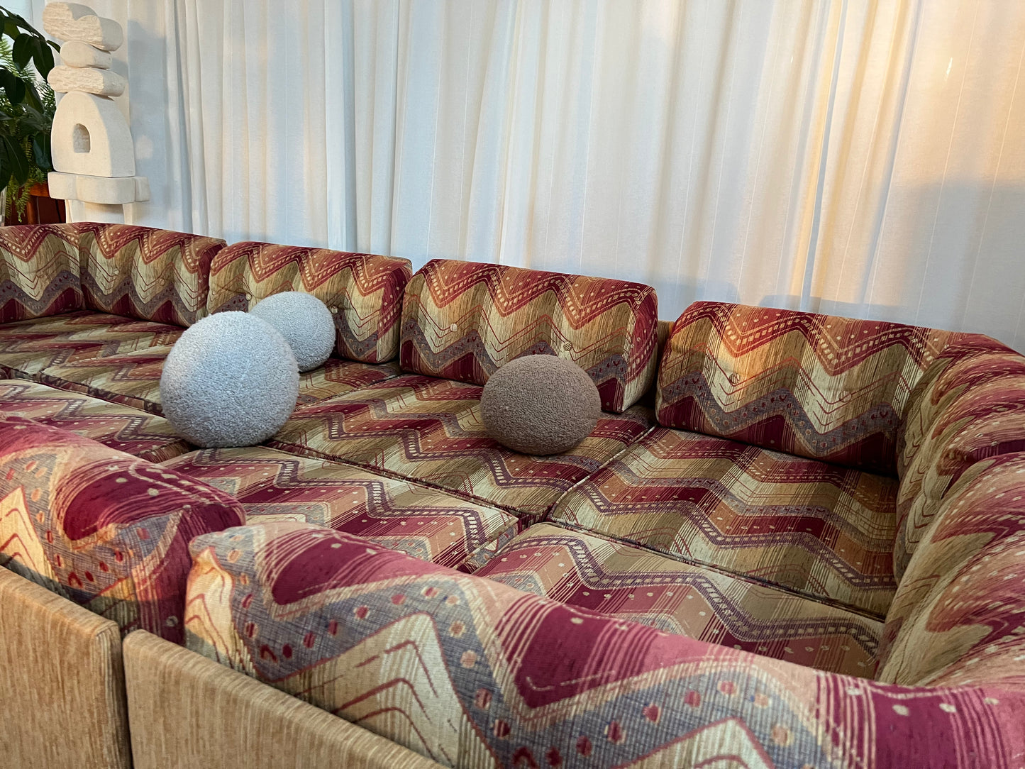Vintage 9 Piece Geometric Corduroy Modular Sofa & Ottoman (Set)