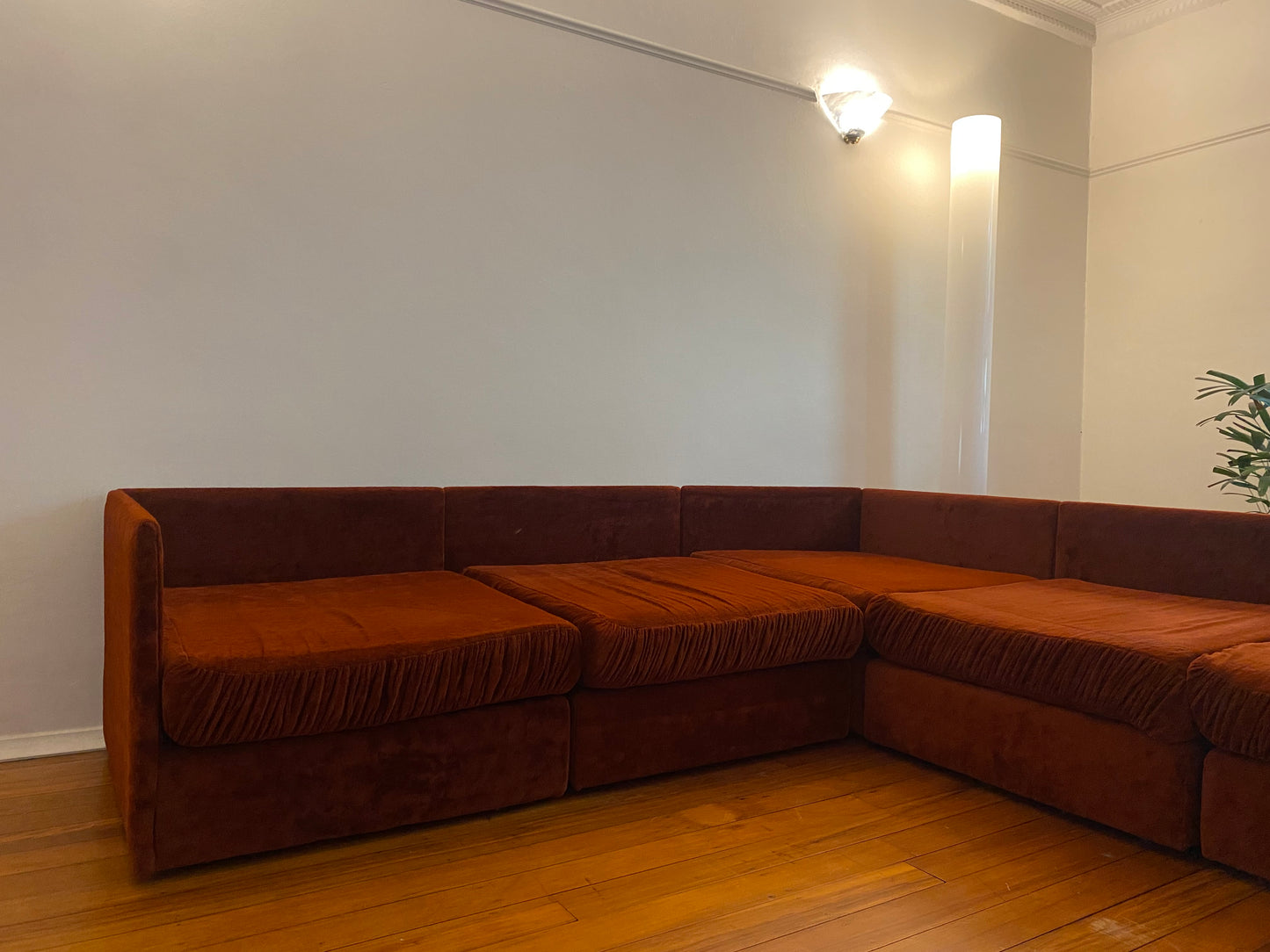 - 70s Rust Velour Modular Sofa