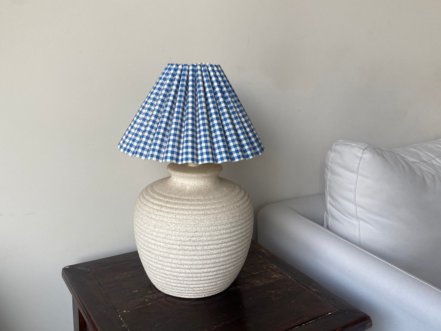 - Chubby Stone-Look Lamp with Original Laura Ashley Shade