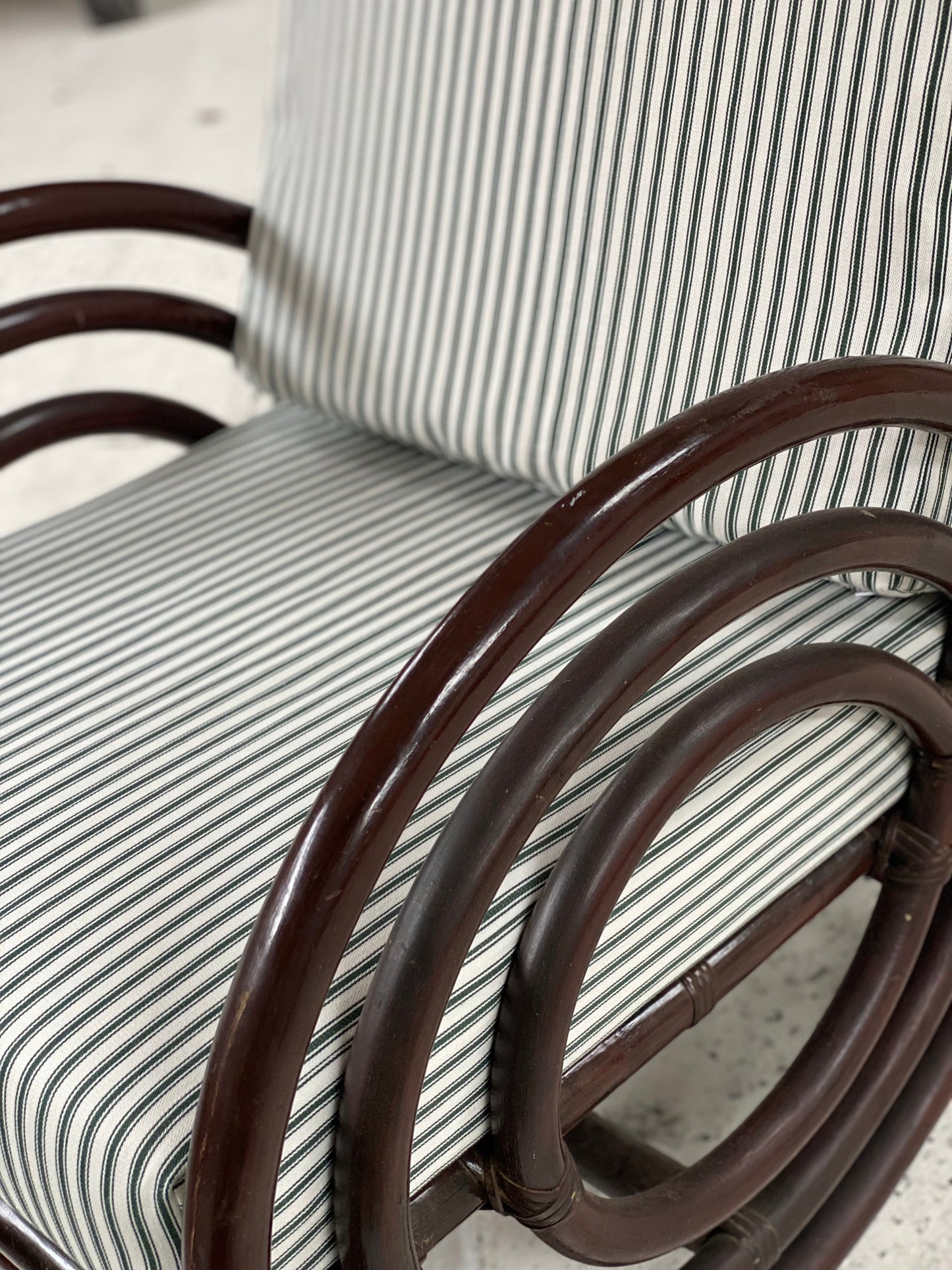 Vintage Dark Bamboo Armchair - Coffee Stripe