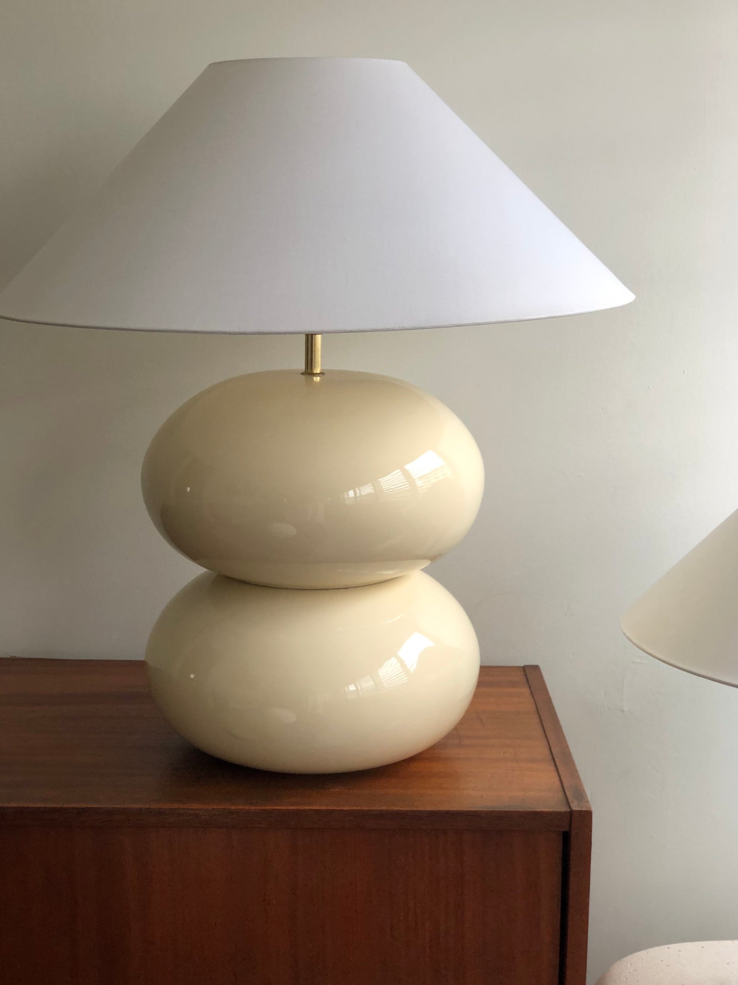 Cream Double Bubble Lamp with White Conical Shade