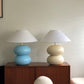 Powder Blue Double Bubble Lamp with White Conical Shade