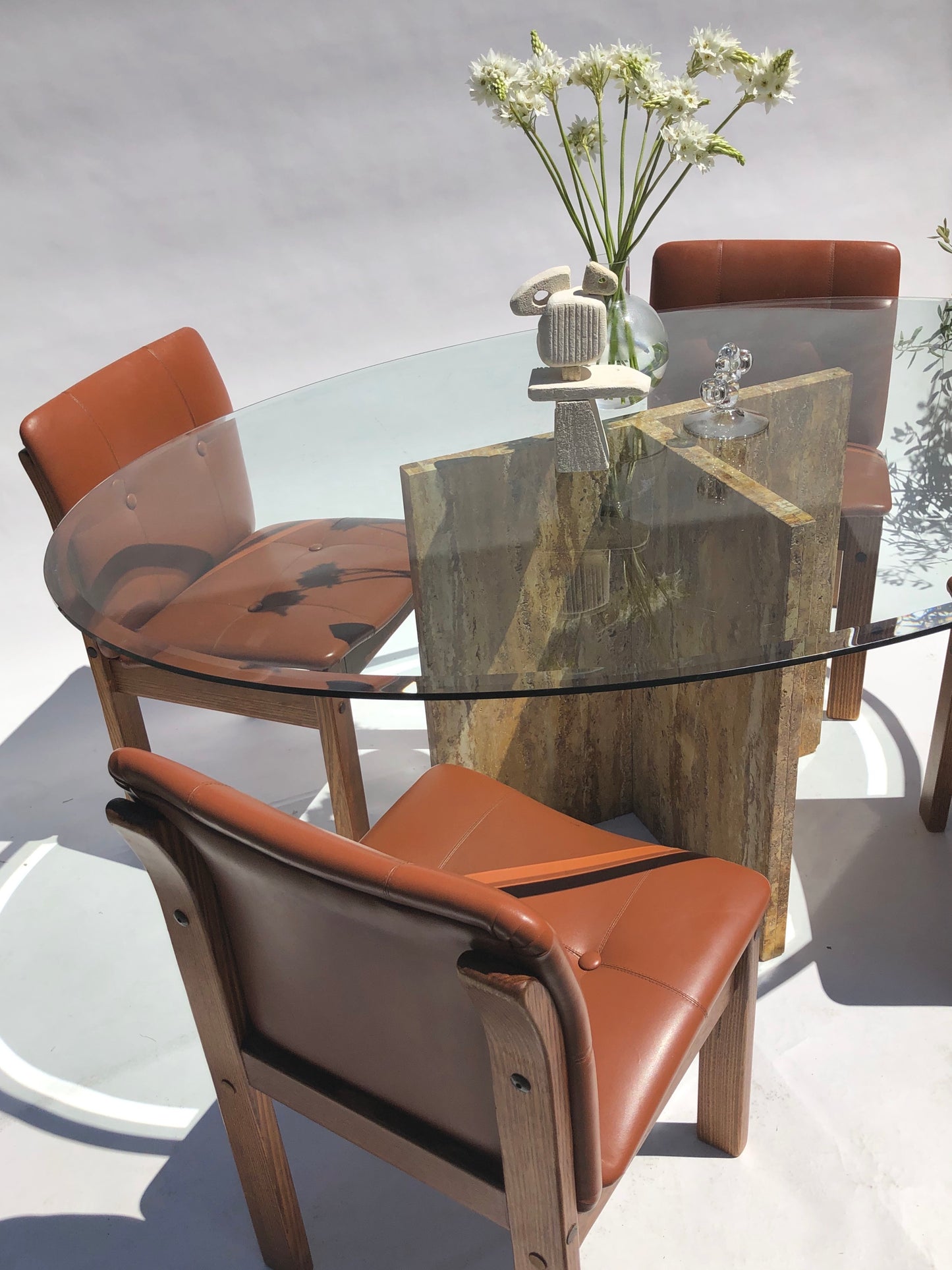 Travertine & Glass Dining Table