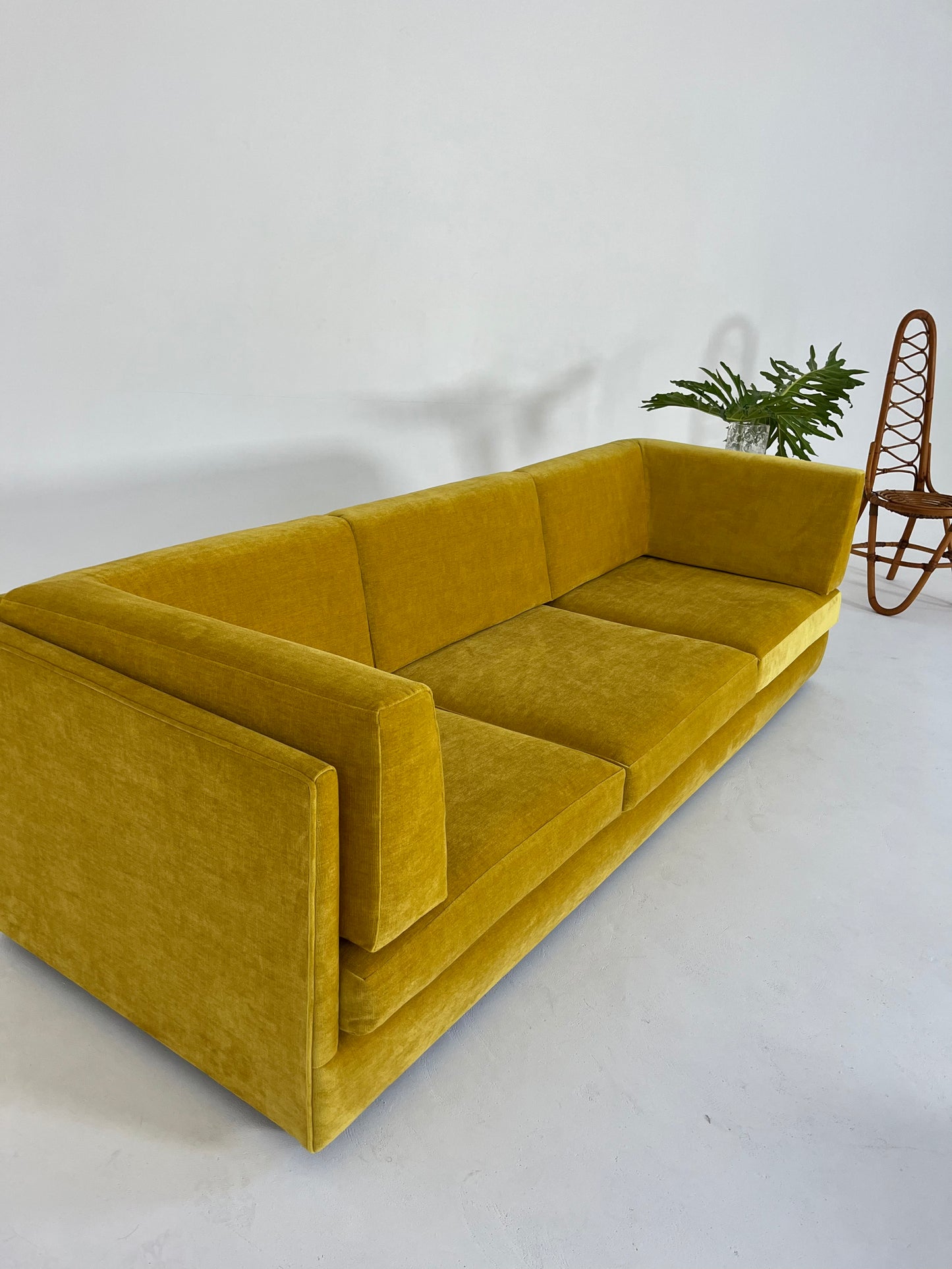 - Vintage Custom Velvet Sofa in Sunshine - Fully Refurbished