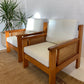 Pine and Rattan Boucle Armchair - Two Available