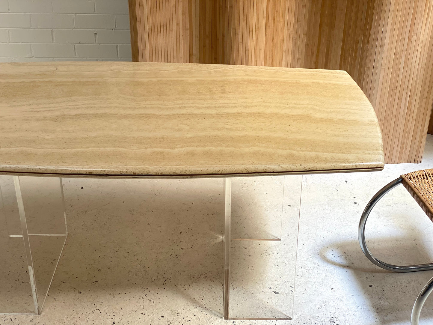 Custom Travertine Lucite Dining Table
