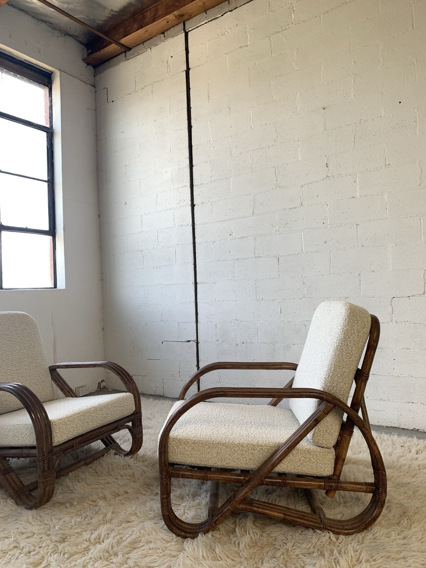 Classic Cane Pretzel Chair in Boucle - Two Available