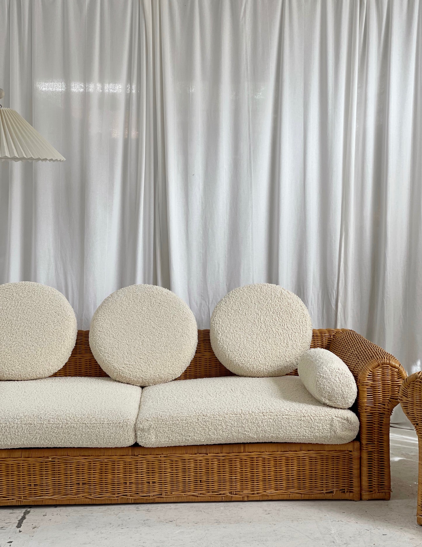 Vintage Cane and Boucle Lounge / Day Bed