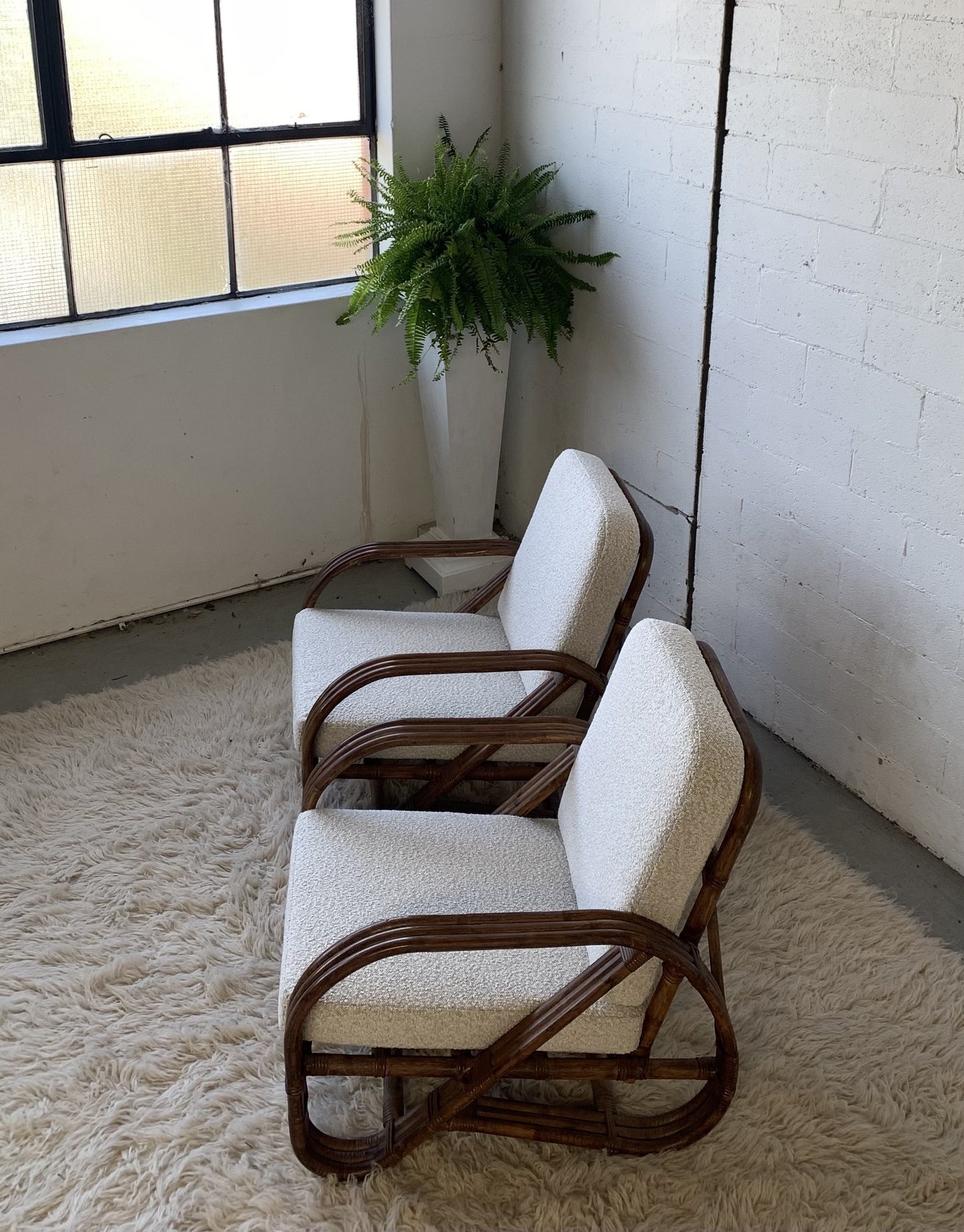 Classic Cane Pretzel Chair in Boucle - Two Available